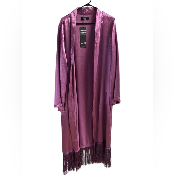 Purple satin fringe rebdolls glow up duster kimono - Picture 5 of 9